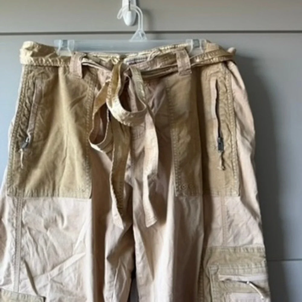 Abercrombie Fitch Cargo Pants Women L Tan Patchwork Corduroy Utility Belted - Picture 2 of 16